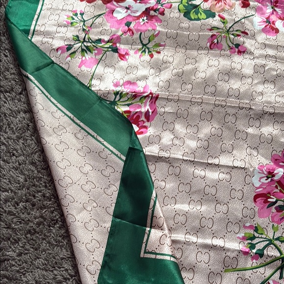 Floral Silk Scarf with Green Border - Picture 3 of 6